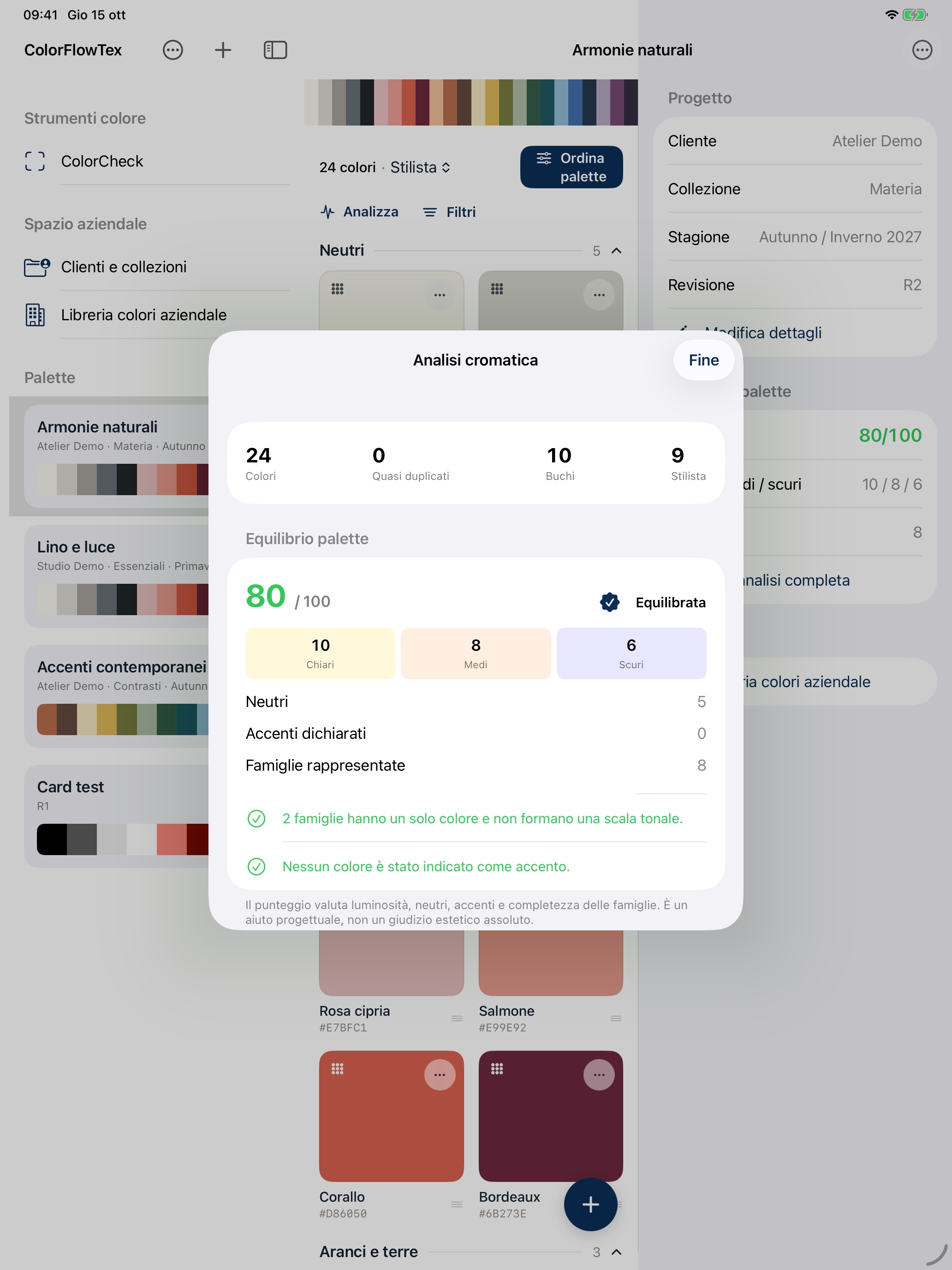 Analisi cromatica ed Equilibrio palette nella versione 1.5